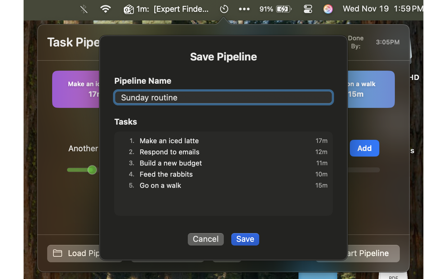 TaskPipeline save pipeline dialog